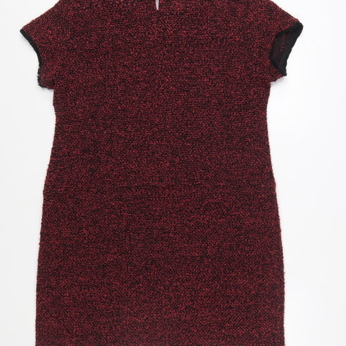 Dorothy Perkins Womens Red Shift Short Sleeve Tweed Dress Size 16