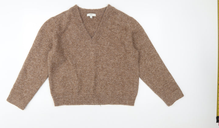 Marks and Spencer Womens Brown V-Neck Wool Blend Jumper Size S