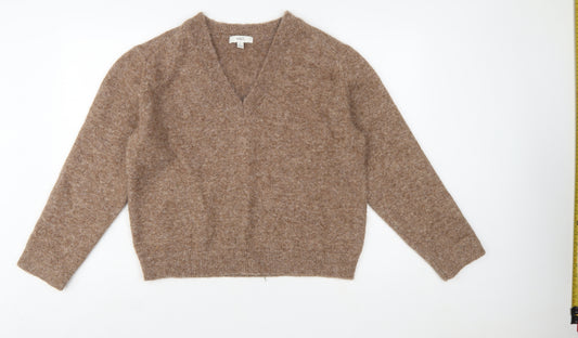 Marks and Spencer Womens Brown V-Neck Wool Blend Jumper Size S