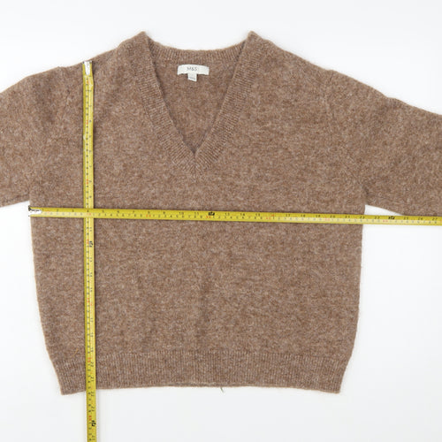 Marks and Spencer Womens Brown V-Neck Wool Blend Jumper Size S
