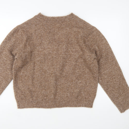 Marks and Spencer Womens Brown V-Neck Wool Blend Jumper Size S