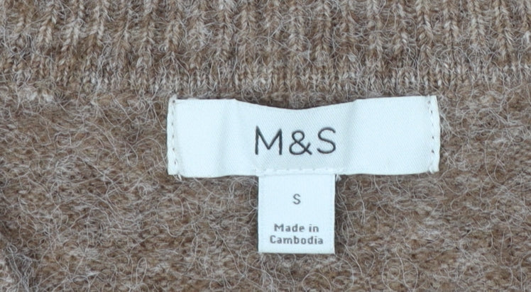 Marks and Spencer Womens Brown V-Neck Wool Blend Jumper Size S
