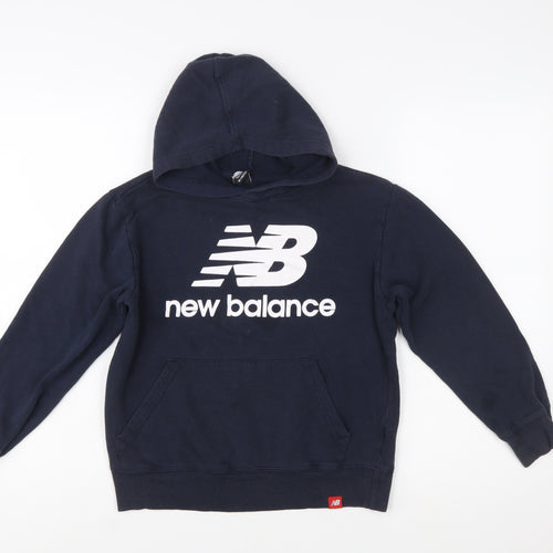 New Balance Boys Blue Pullover Hoodie Size 10-12 Logo Print Cotton Blend