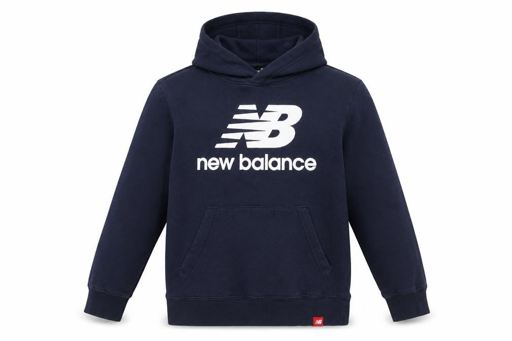 New Balance Boys Blue Pullover Hoodie Size 10-12 Logo Print Cotton Blend