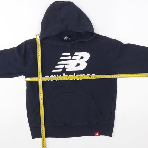 New Balance Boys Blue Pullover Hoodie Size 10-12 Logo Print Cotton Blend