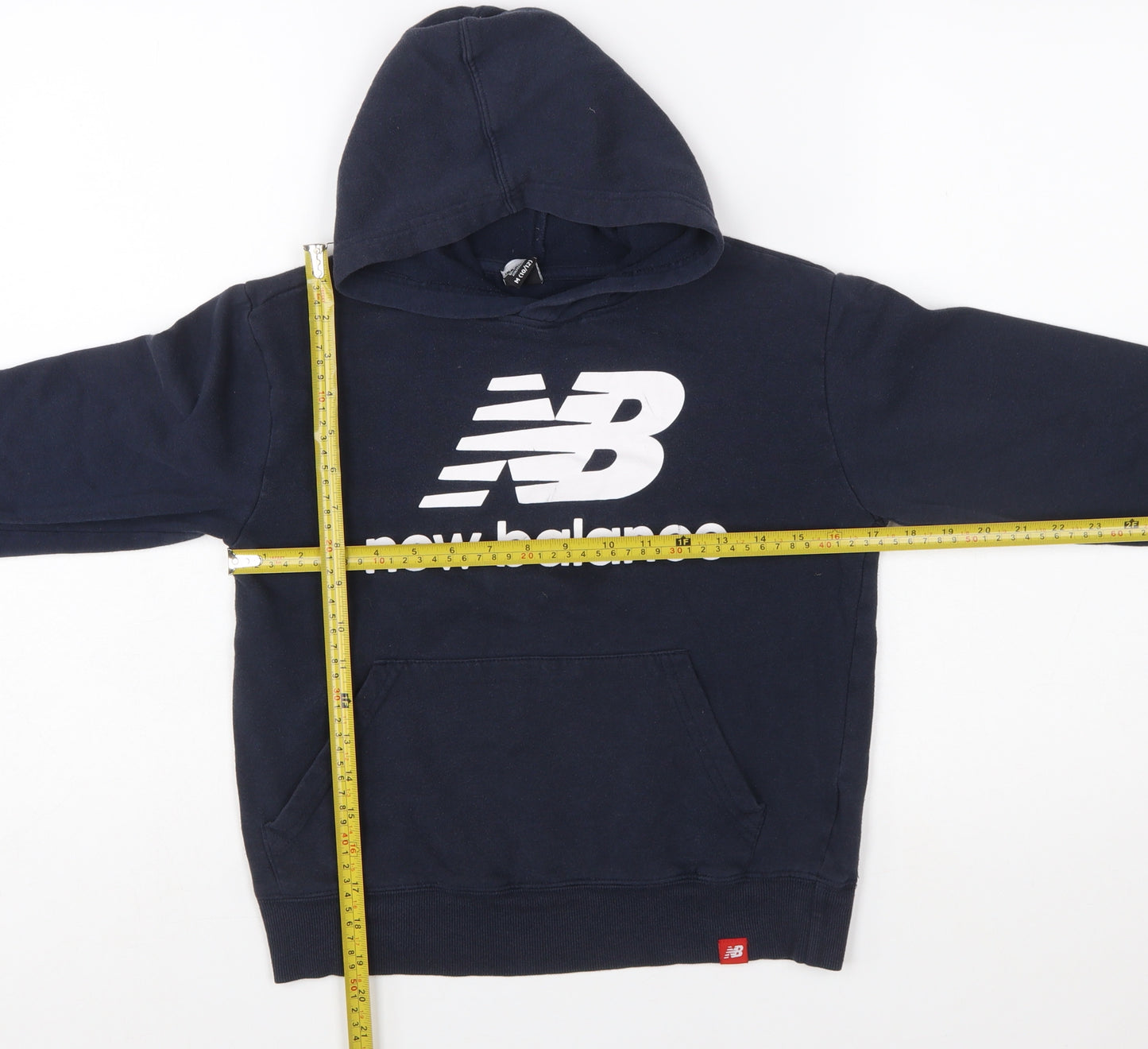 New Balance Boys Blue Pullover Hoodie Size 10-12 Logo Print Cotton Blend