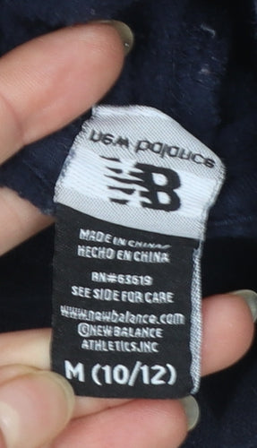 New Balance Boys Blue Pullover Hoodie Size 10-12 Logo Print Cotton Blend