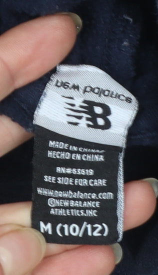 New Balance Boys Blue Pullover Hoodie Size 10-12 Logo Print Cotton Blend