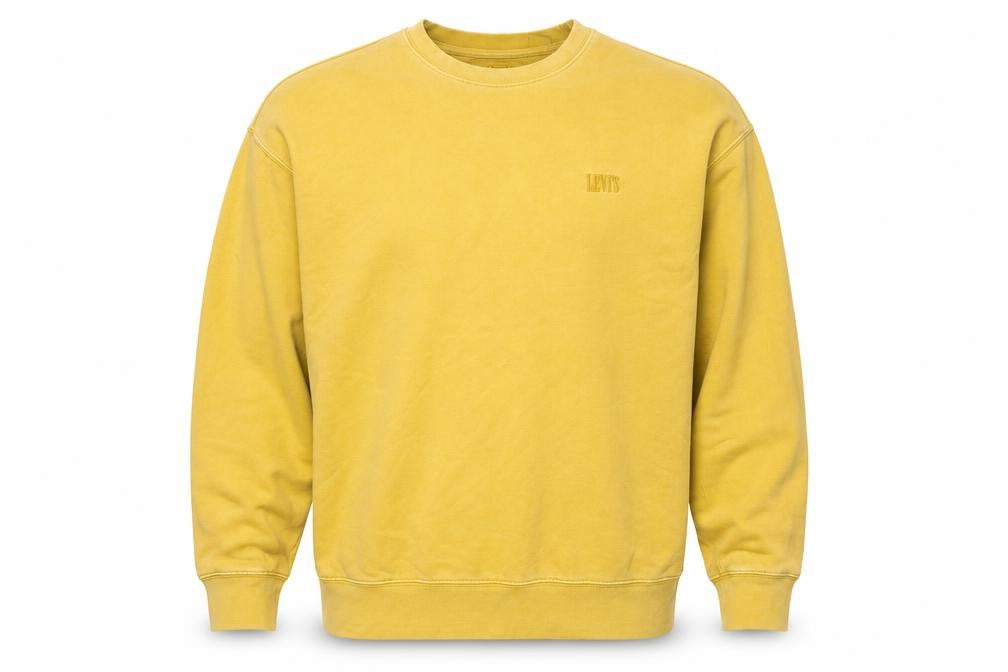 Front view of Levi's Men's Yellow Crew Neck Relaxed Sweatshirt, size L