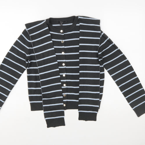 Next Women’s Black Striped Cardigan Size 14 Crew Neck Long Sleeve