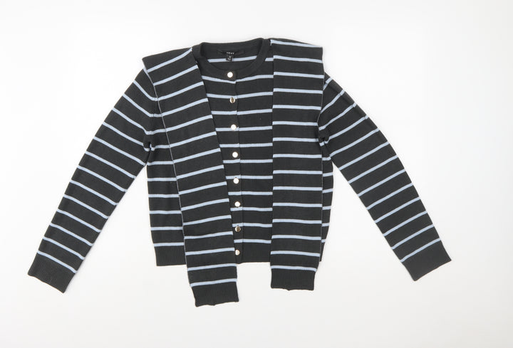 Next Women’s Black Striped Cardigan Size 14 Crew Neck Long Sleeve