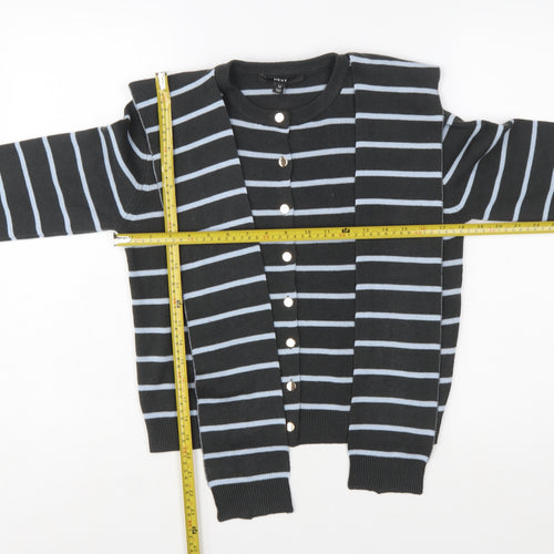 Next Women’s Black Striped Cardigan Size 14 Crew Neck Long Sleeve