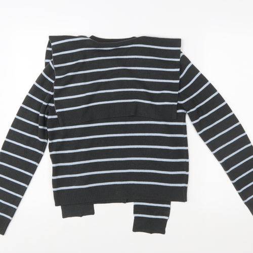 Next Women’s Black Striped Cardigan Size 14 Crew Neck Long Sleeve