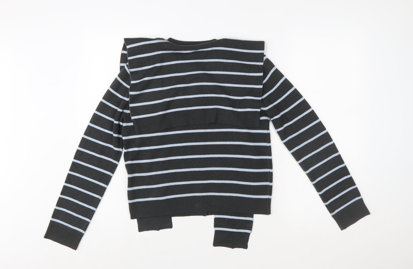 Next Women’s Black Striped Cardigan Size 14 Crew Neck Long Sleeve