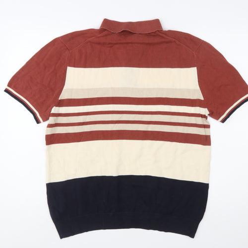 Marks and Spencer Men's Multicoloured Stripe Cotton Polo Shirt Size L