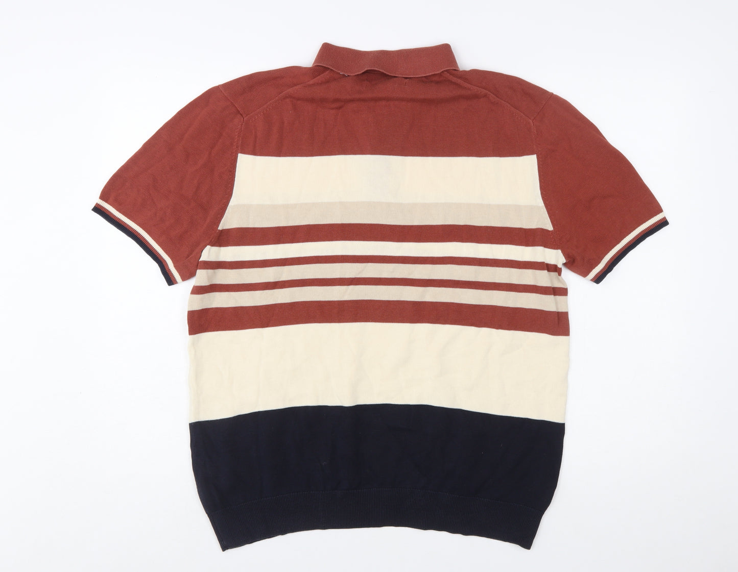 Marks and Spencer Men's Multicoloured Stripe Cotton Polo Shirt Size L