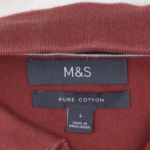Marks and Spencer Men's Multicoloured Stripe Cotton Polo Shirt Size L