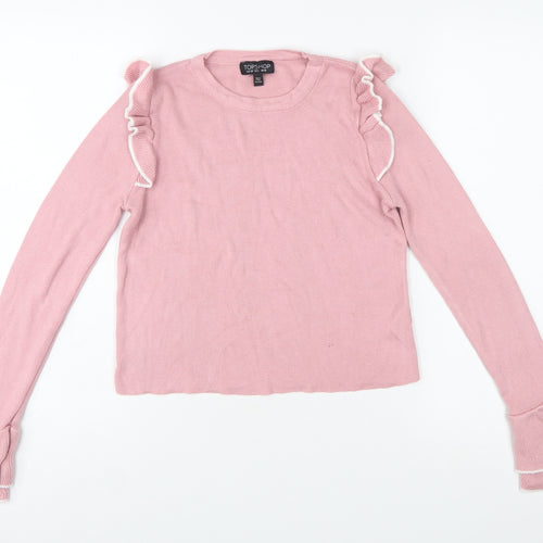 Topshop Women Pink Ruffle Flared Sleeve Knit Jumper UK 10