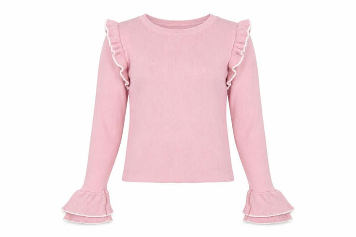 Topshop Women Pink Ruffle Flared Sleeve Knit Jumper UK 10