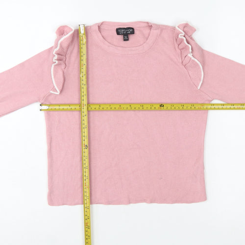 Topshop Women Pink Ruffle Flared Sleeve Knit Jumper UK 10