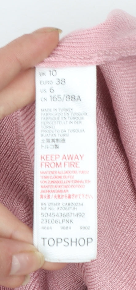 Topshop Women Pink Ruffle Flared Sleeve Knit Jumper UK 10
