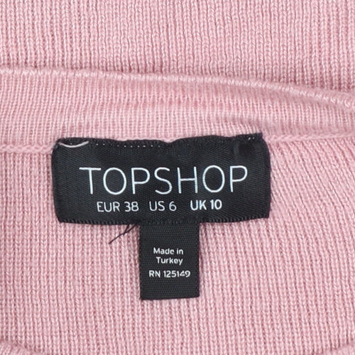 Topshop Women Pink Ruffle Flared Sleeve Knit Jumper UK 10