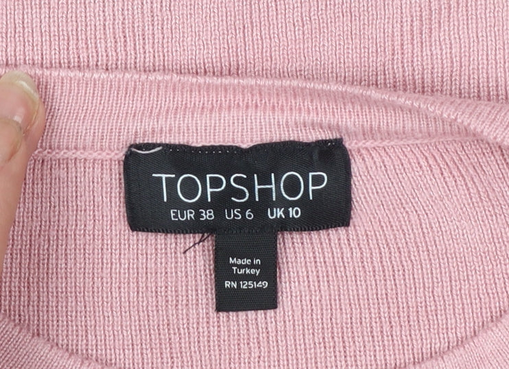Topshop Women Pink Ruffle Flared Sleeve Knit Jumper UK 10