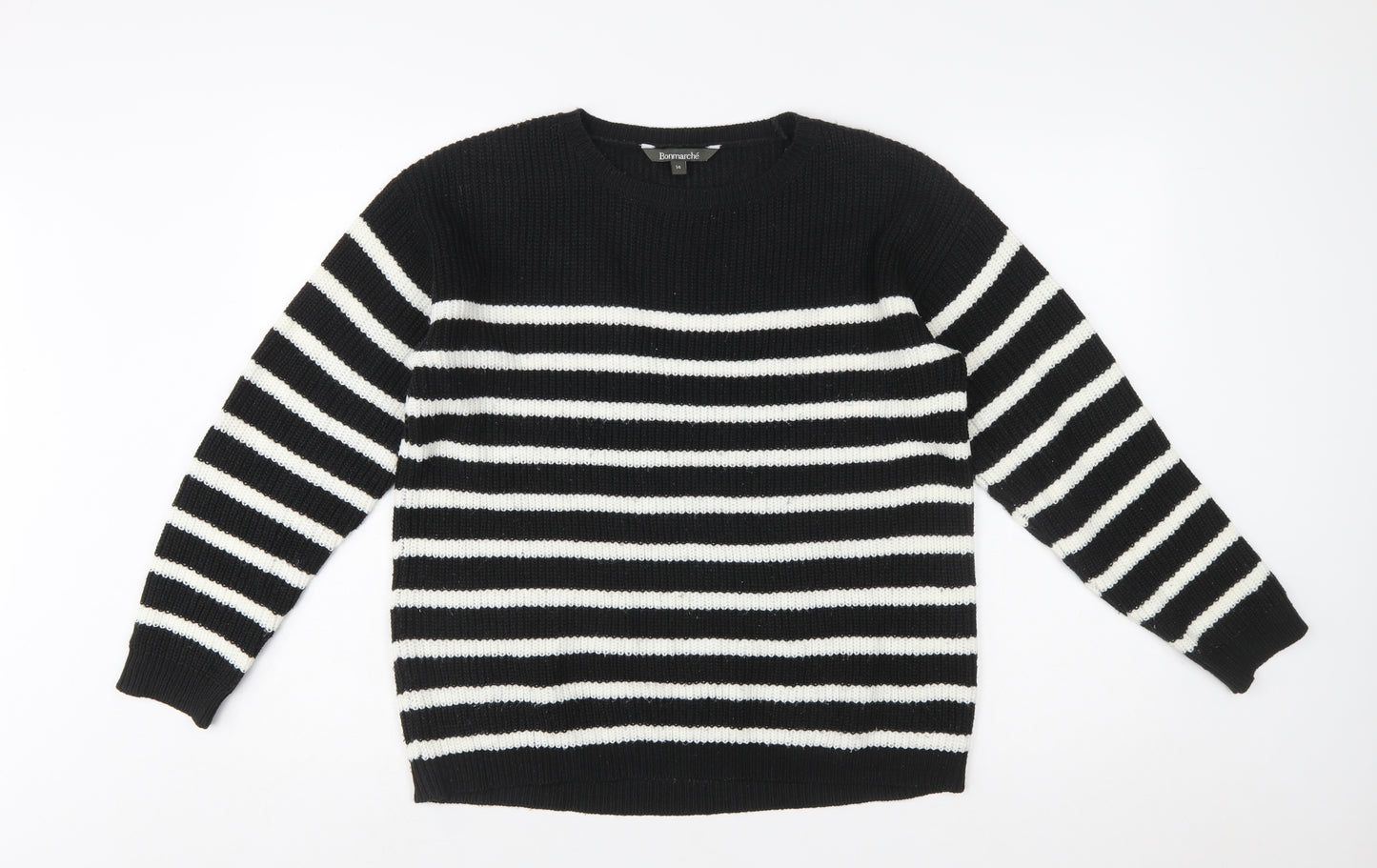Bonmarché Women’s Black White Striped Knit Pullover Jumper Size 14