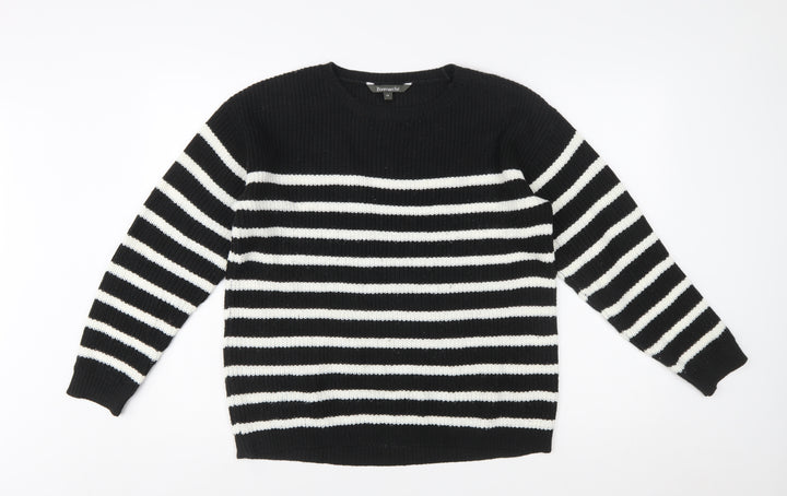 Bonmarché Women’s Black White Striped Knit Pullover Jumper Size 14