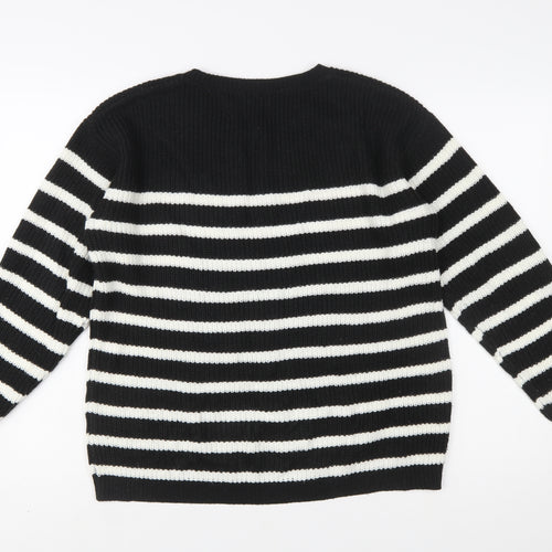 Bonmarché Women’s Black White Striped Knit Pullover Jumper Size 14