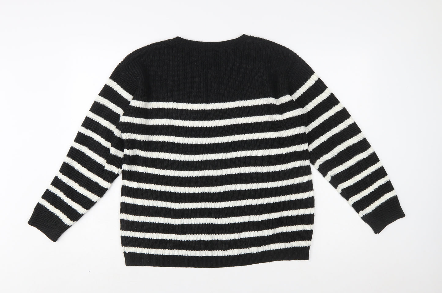 Bonmarché Women’s Black White Striped Knit Pullover Jumper Size 14
