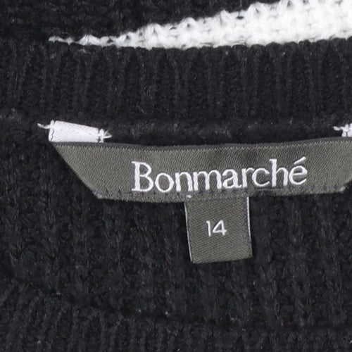 Bonmarché Women’s Black White Striped Knit Pullover Jumper Size 14