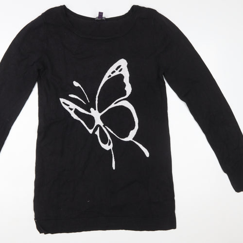 Long Tall Sally Women's Black Medium Butterfly Knit Pullover Jumper