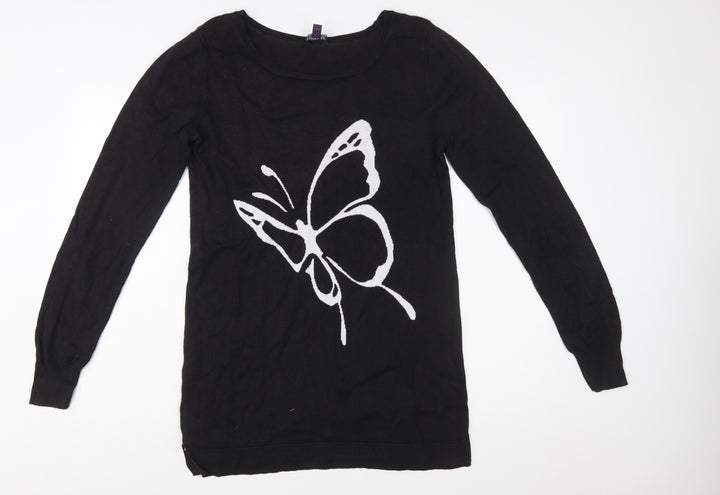 Long Tall Sally Women's Black Medium Butterfly Knit Pullover Jumper