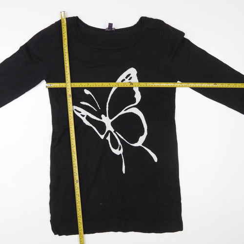 Long Tall Sally Women's Black Medium Butterfly Knit Pullover Jumper