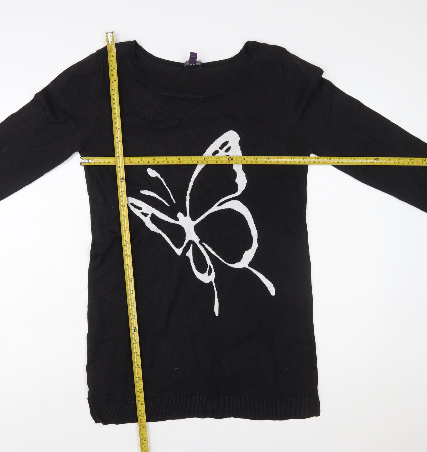 Long Tall Sally Women's Black Medium Butterfly Knit Pullover Jumper