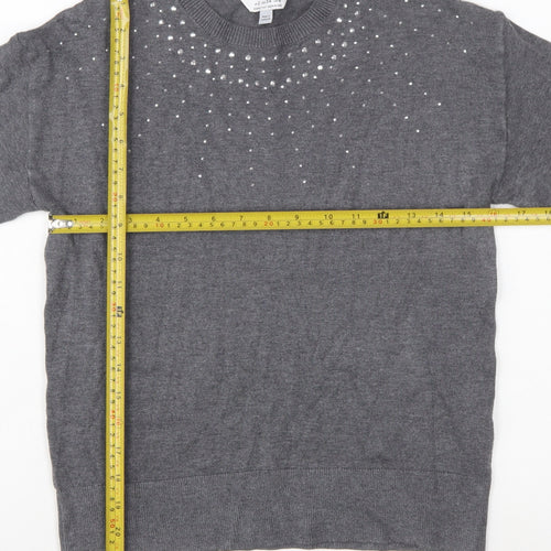 Dorothy Perkins Women’s Grey Petite Rhinestone Crew Neck Jumper Size 6