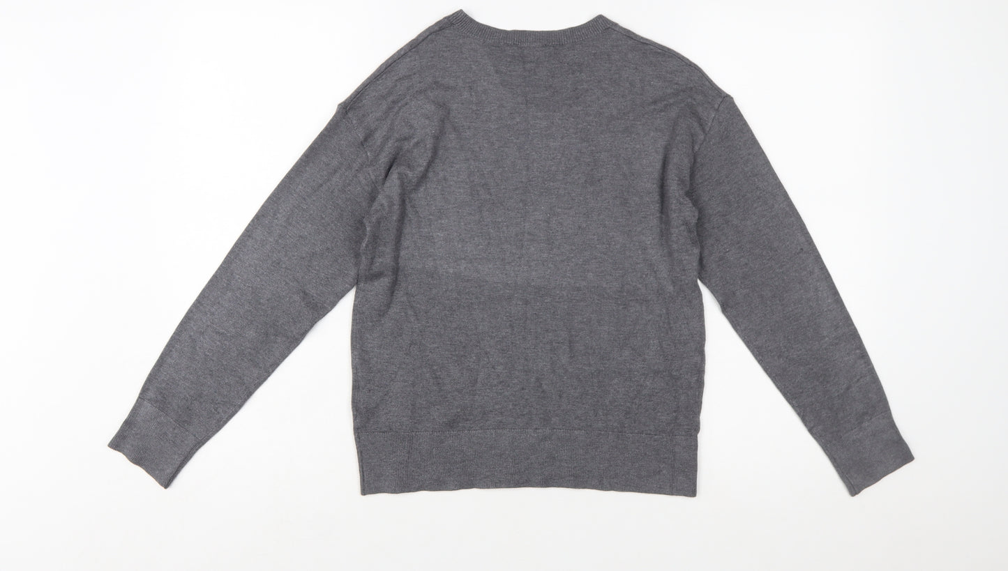 Dorothy Perkins Women’s Grey Petite Rhinestone Crew Neck Jumper Size 6