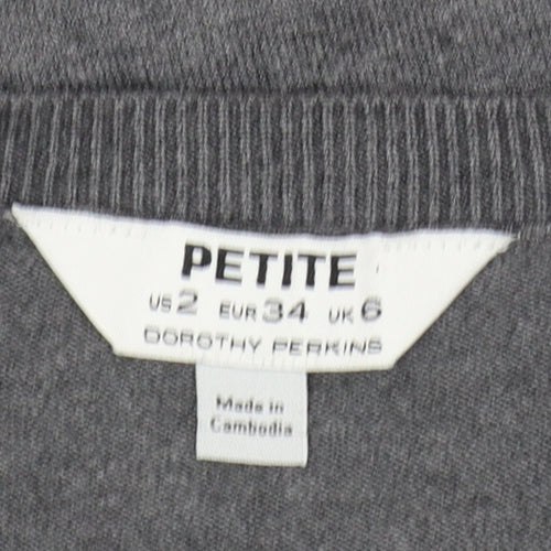 Dorothy Perkins Women’s Grey Petite Rhinestone Crew Neck Jumper Size 6