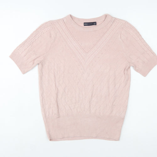 Marks and Spencer Women Pink V-Neck Short Sleeve Knit Jumper Size 10