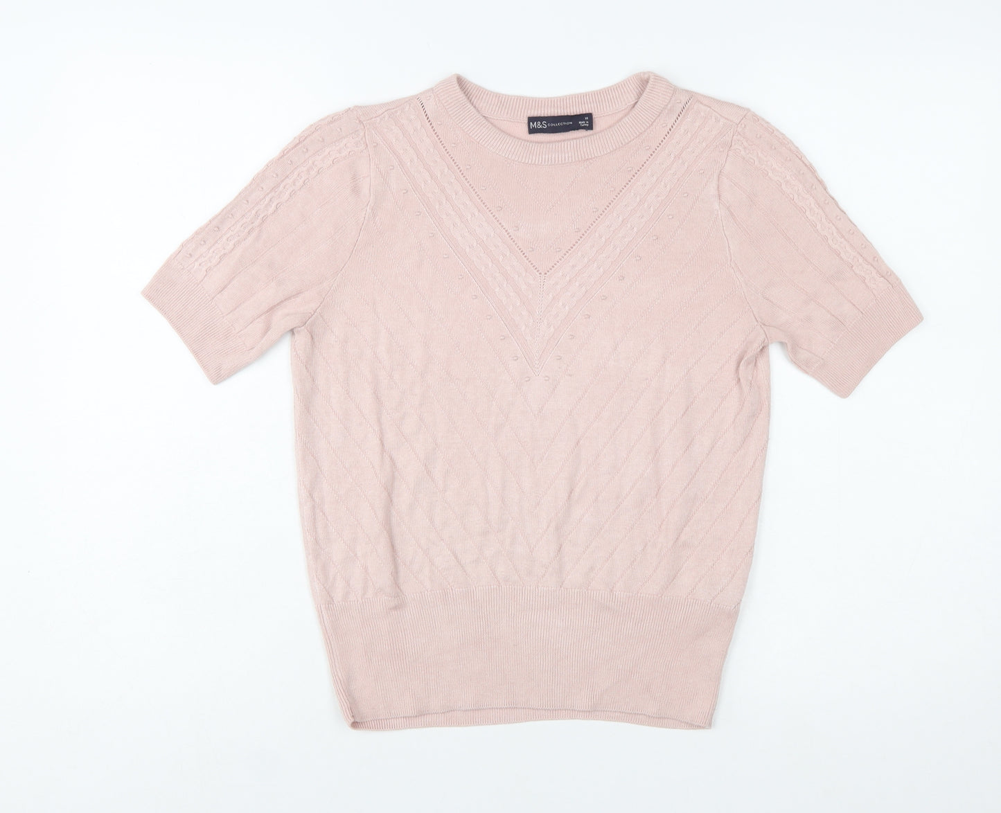 Marks and Spencer Women Pink V-Neck Short Sleeve Knit Jumper Size 10