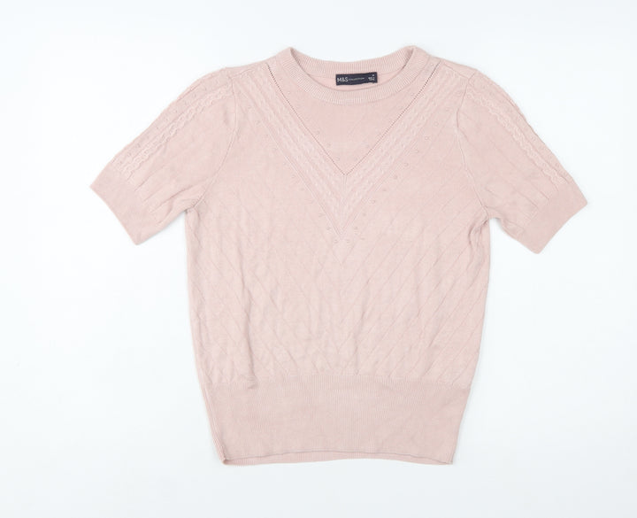 Marks and Spencer Women Pink V-Neck Short Sleeve Knit Jumper Size 10