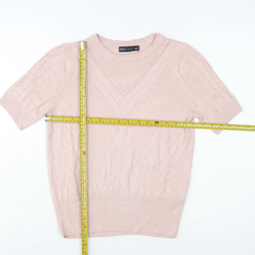 Marks and Spencer Women Pink V-Neck Short Sleeve Knit Jumper Size 10