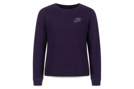 Front view of Nike women’s purple crew neck long sleeve pullover sweatshirt, size S