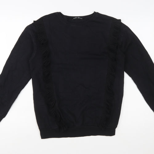 Select Women Black Ruffle Trim Pullover Sweatshirt Size S
