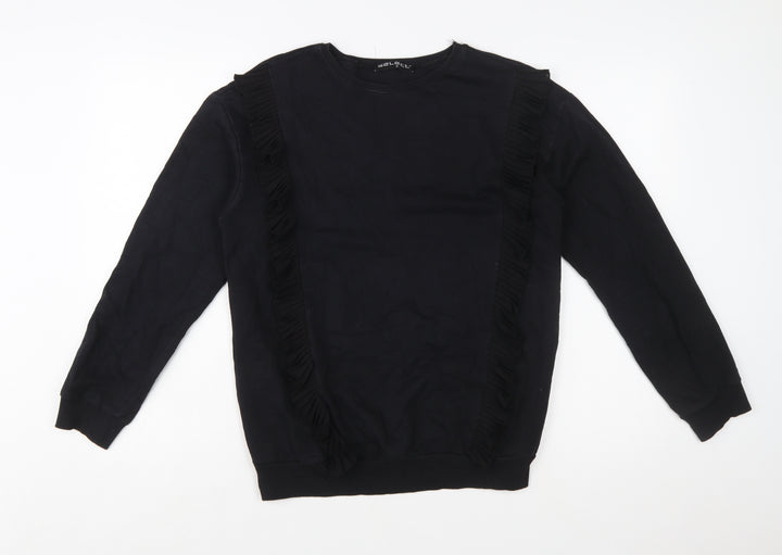 Select Women Black Ruffle Trim Pullover Sweatshirt Size S
