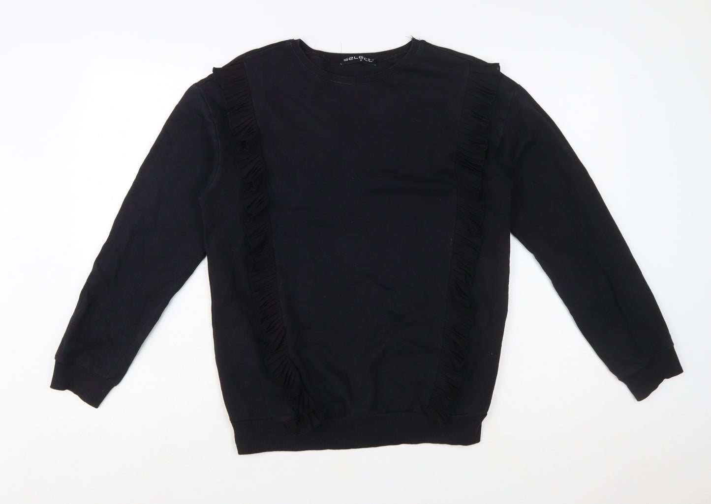 Select Women Black Ruffle Trim Pullover Sweatshirt Size S