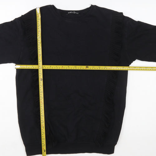 Select Women Black Ruffle Trim Pullover Sweatshirt Size S