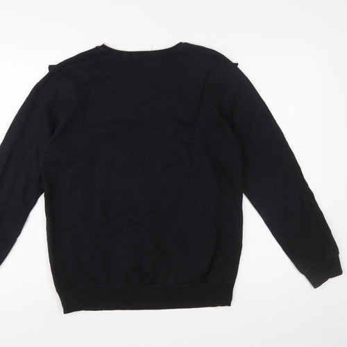 Select Women Black Ruffle Trim Pullover Sweatshirt Size S