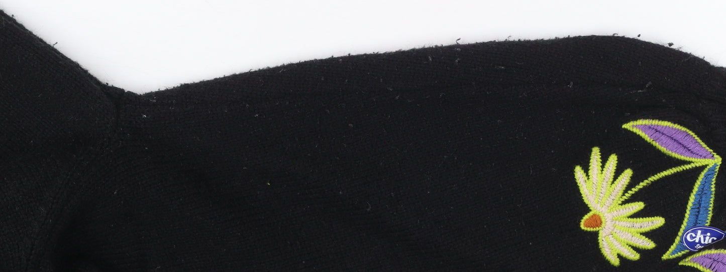 Farm Rio Womens Black Embroidered Floral Pullover Jumper XXS